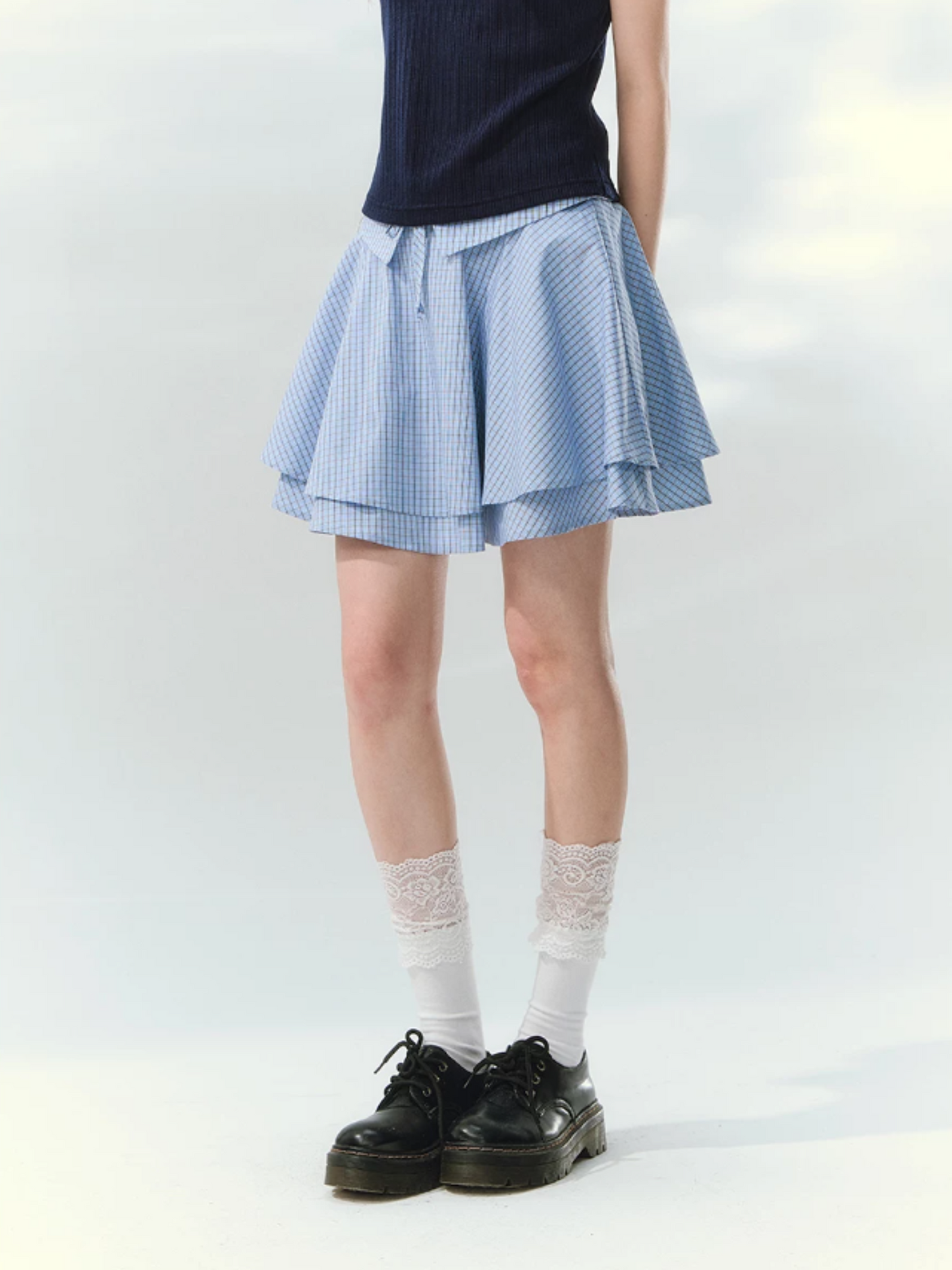 “Milk Candy Academy” Navy Plaid Collar Skirt Set LL2026147