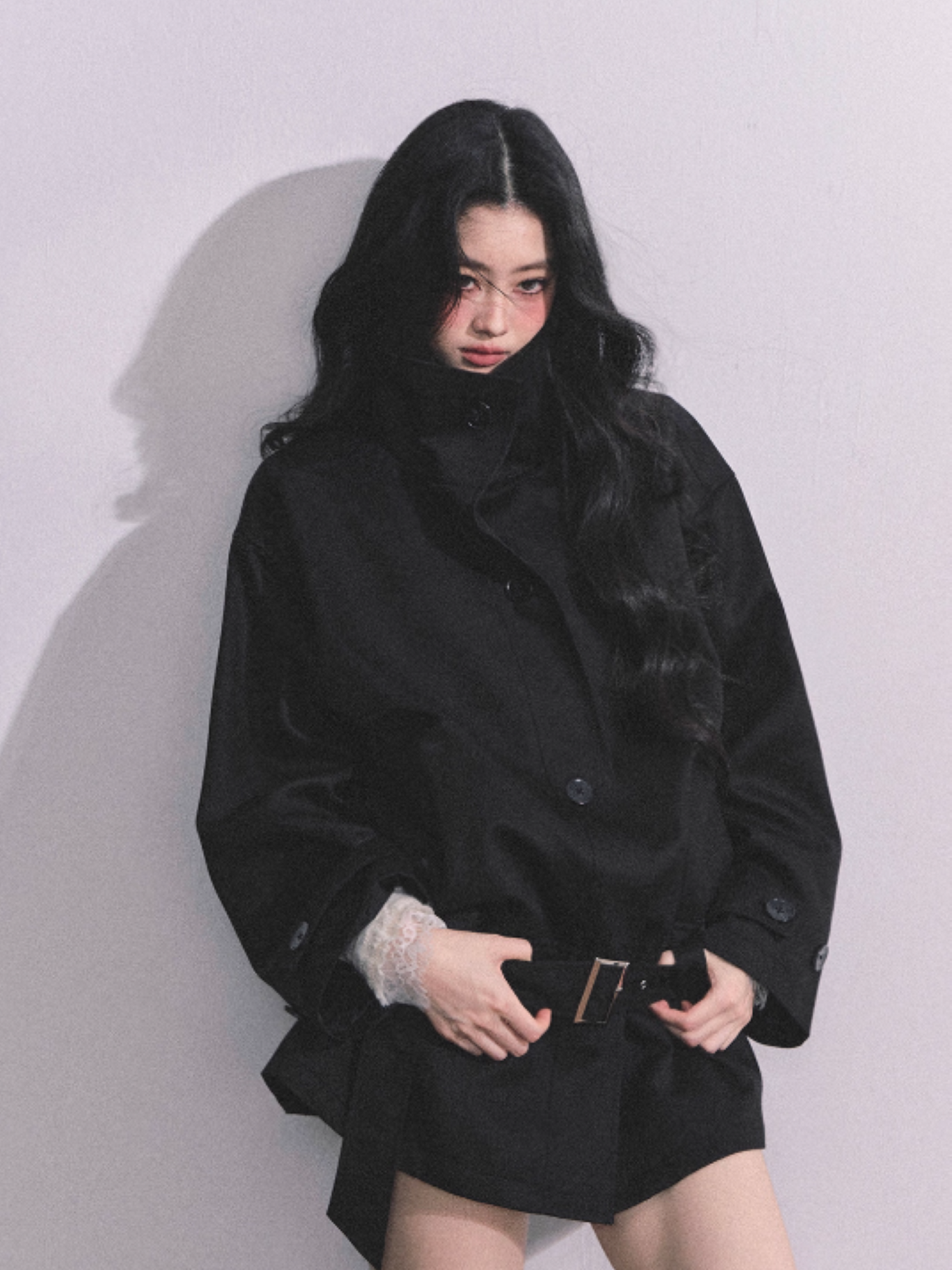 少也眼 Sydney Holiday French Hepburn Style Trench Coat (Black)