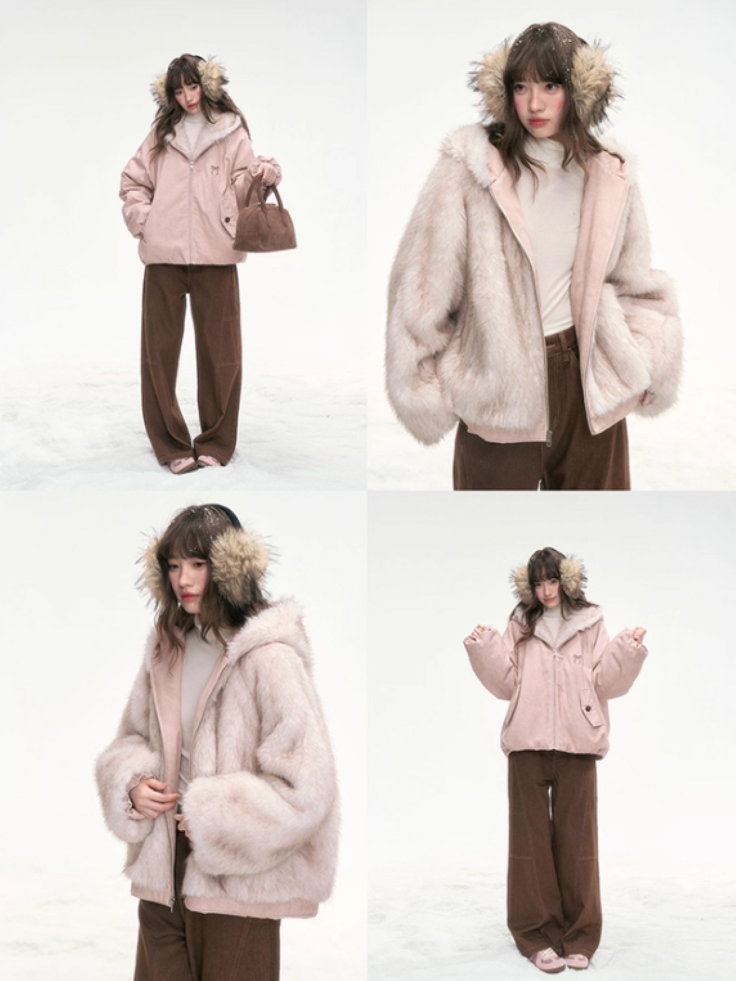 “Blushing Mist" Reversible Faux Fur Parka Jacket LL2025299