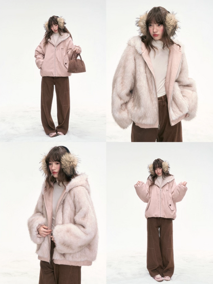 “Blushing Mist" Reversible Faux Fur Parka Jacket LL2025299