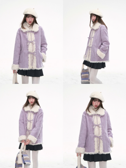 “Winter Love Island” Faux Suede Shearling Short Coat LL2025277
