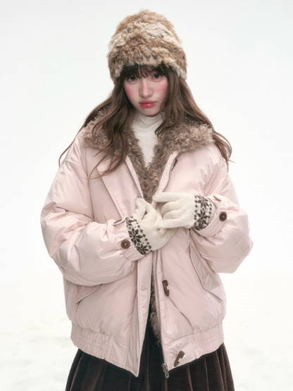 "Cotton Candy Curl" Champagne Pink Short Down Jacket LL2025316