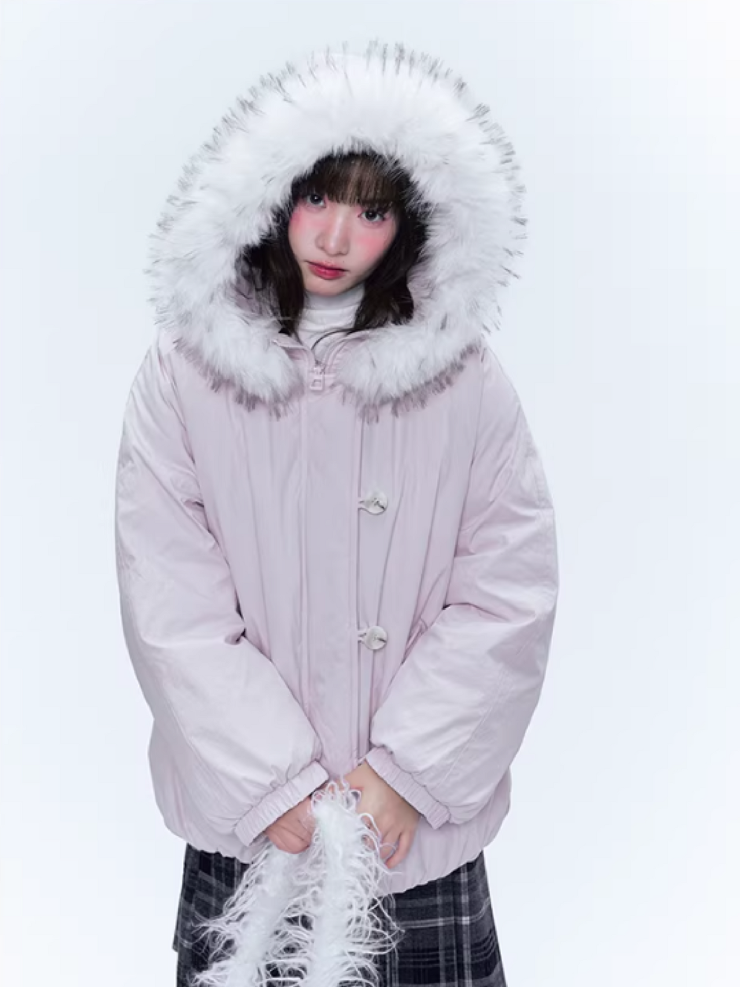 CREAMO2奶油氧气 - Soft Pink-Purple Detachable Fur Hooded Down Jacket