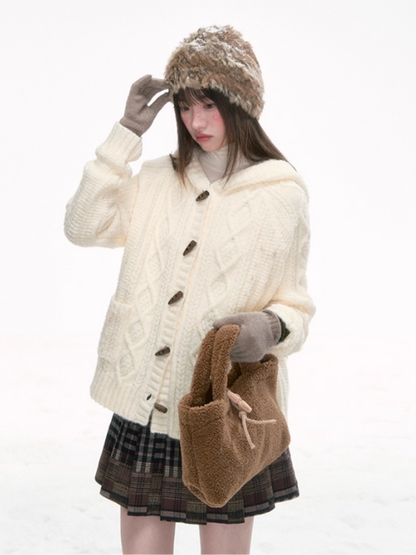 “Caramel Clouds” Hooded Cable Knit Cardigan LL2025280