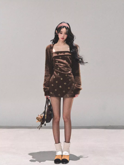 "海棠花未眠" Autumn Glow Spaghetti Strap Dress