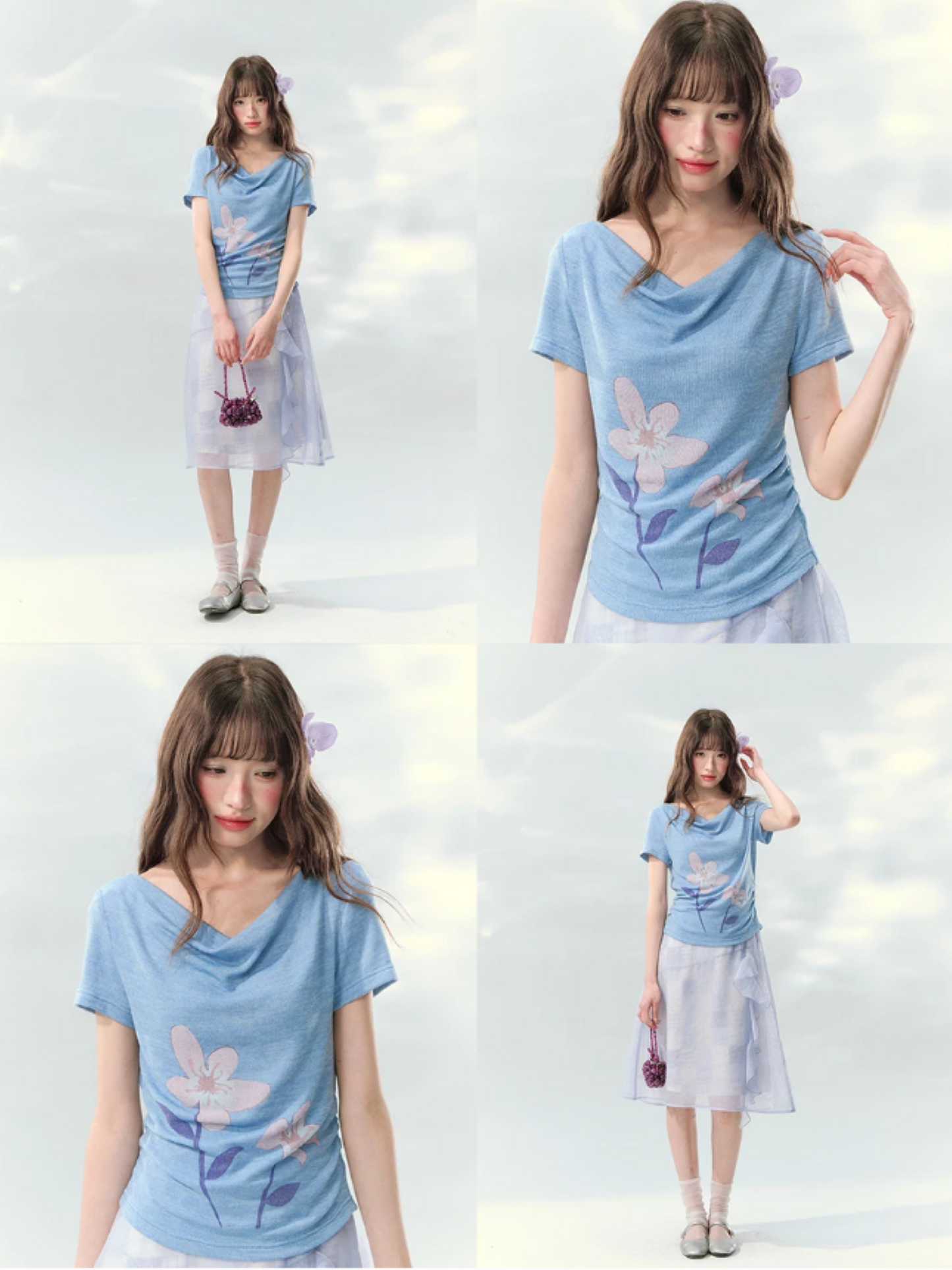 “Blossoms on Mallow” Lavender Patchwork Skirt Set WW2026082