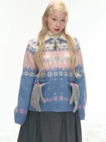 "Winter Pasture" Blue Puppy Fair Isle Knit Sweater LL2025222