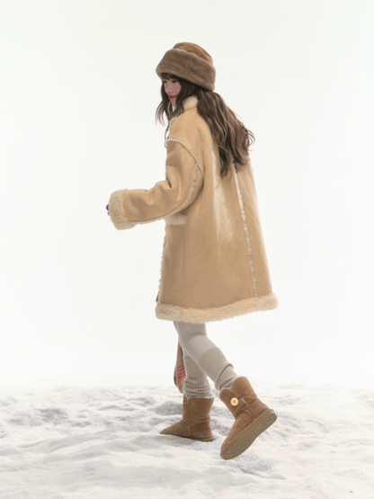 "Snowmist Forest" Suede Mid-Length Detachable-Scarf Coat LL2025459