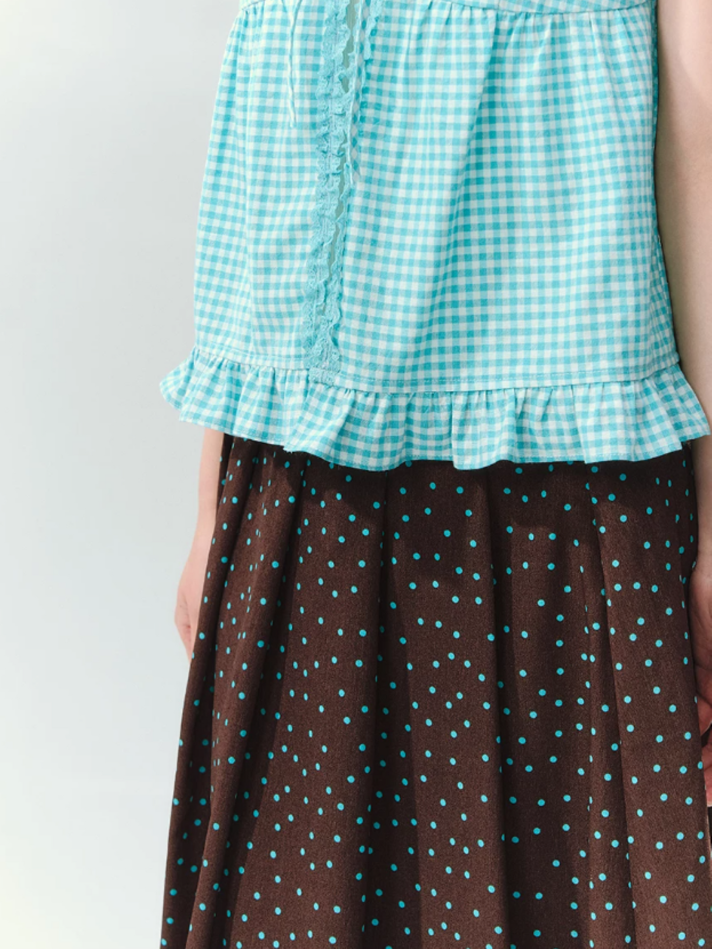 “Sea Salt Letters” Plaid Lace Layered Skirt Set  LL2026168
