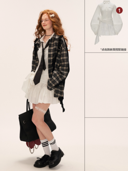 MAMC - Patchwork Plaid Oversized Sweatshirt WE824 (Charcoal Black)