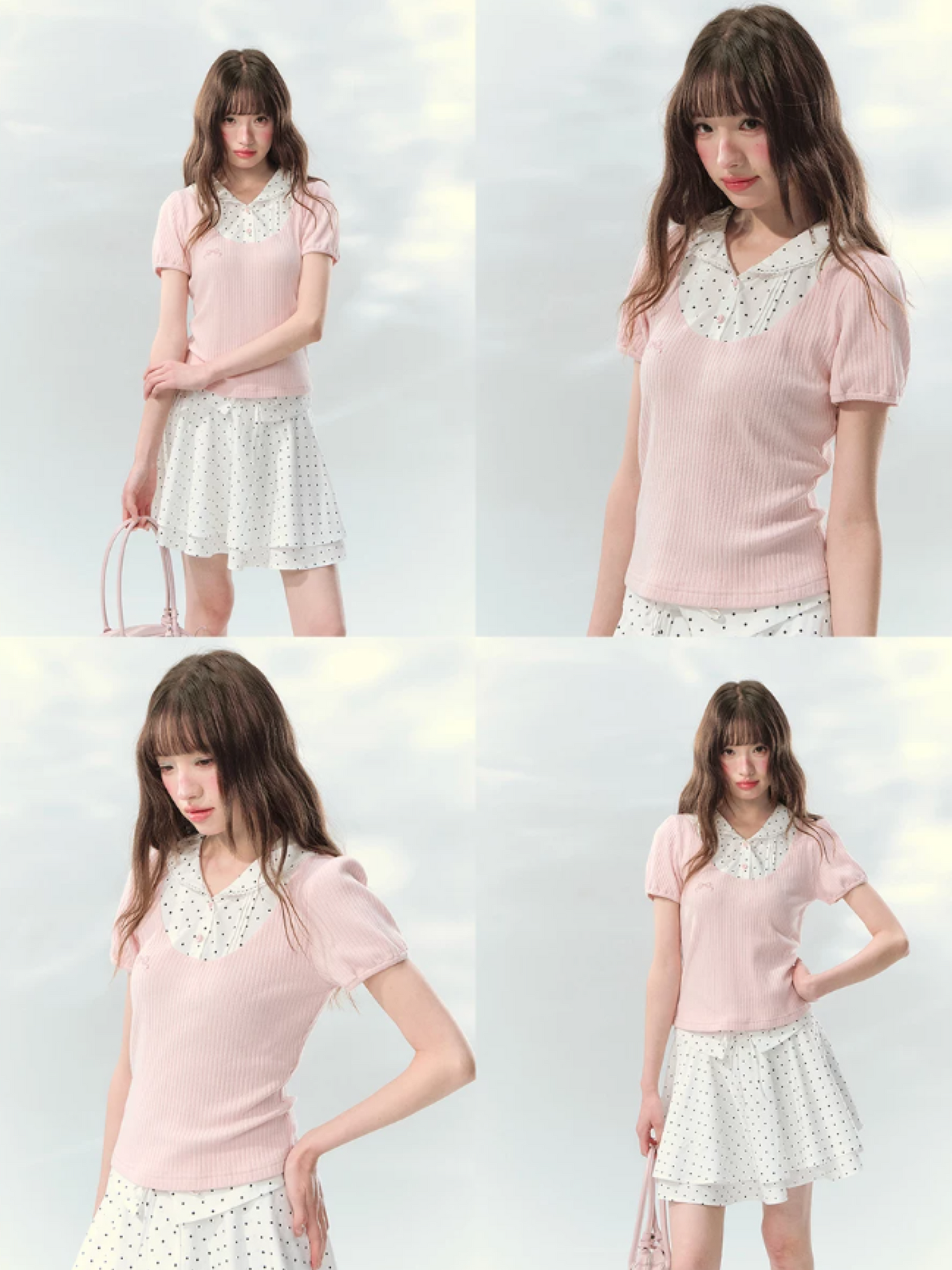 “Milk Candy Academy” Pink Polka Dot Collar Skirt Set LL2026148