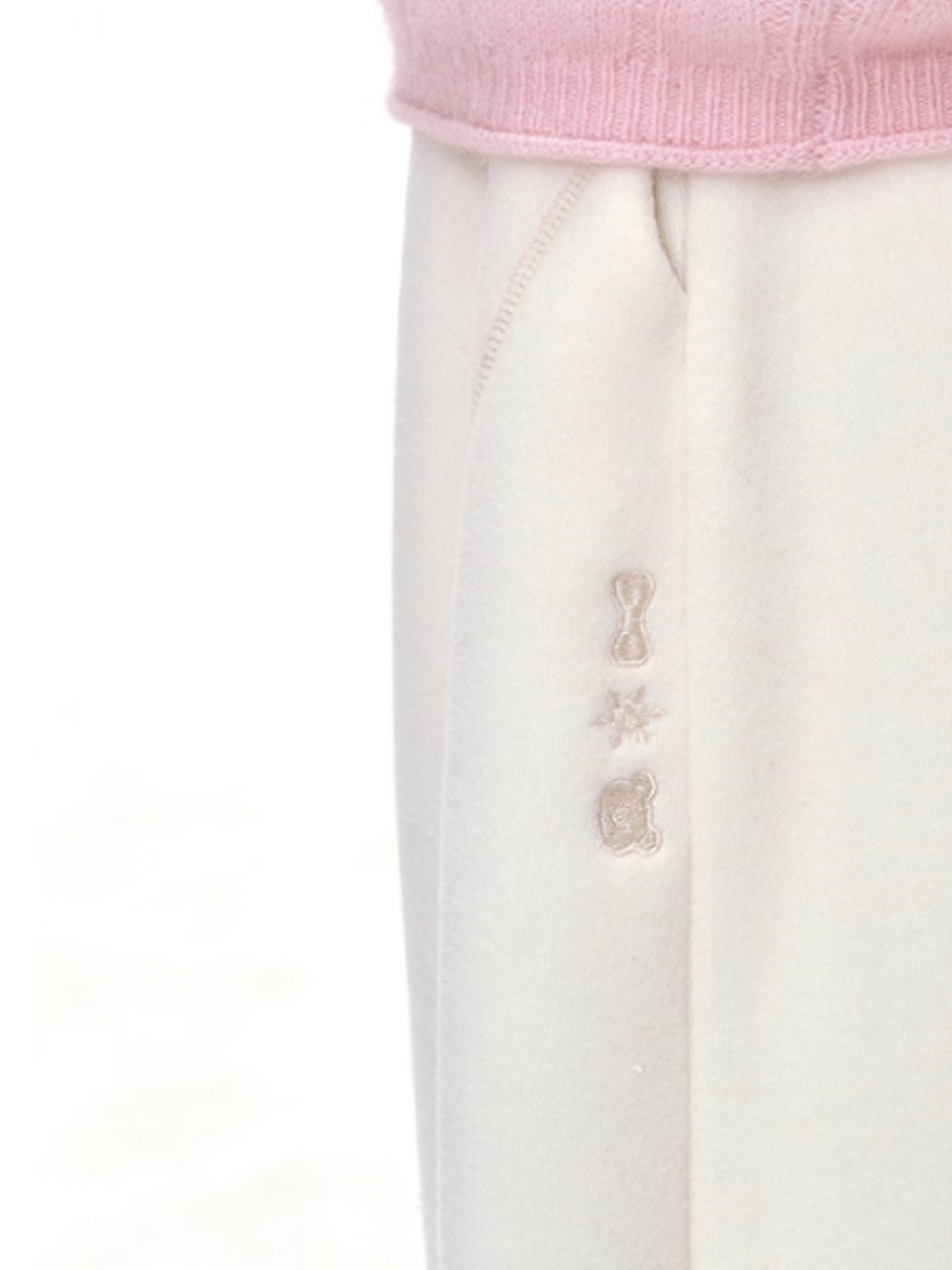 "Winter Bloom" Embroidered Knit Lounge Pants – White & Pink LL2025334