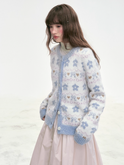 "Indigo Bloom" Retro Knit Cardigan LL2025306