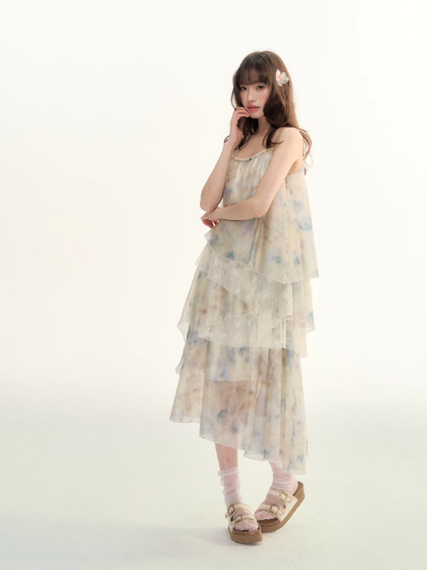 Soft Beige Layered Lace Slip Dress LL2026096