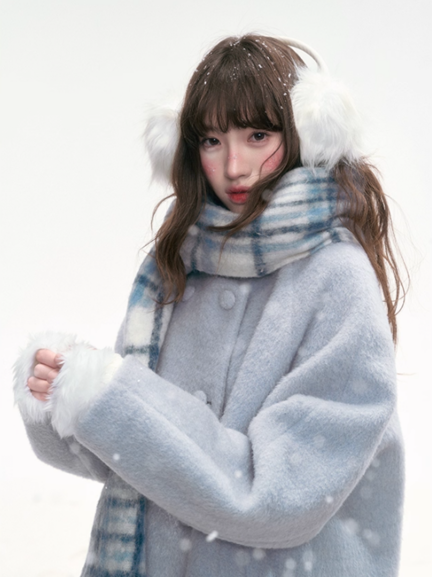 "Winter Ritual" Blue Wool Blend Double-Breasted Coat LL2025300