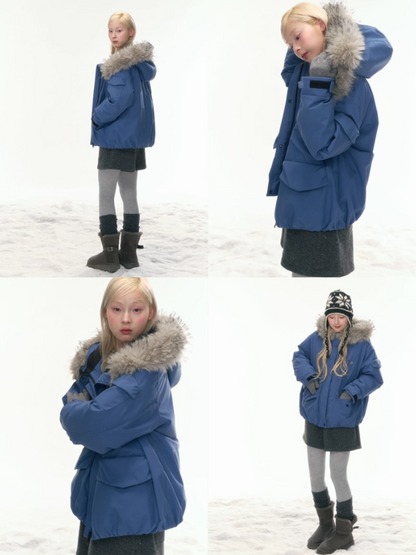 "Cloud Drift Guide" Deep Gray-Blue Puff-Parka Down Coat LL2025441
