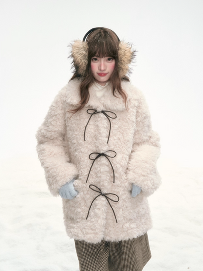 "Cocoa Pudding" Oatmeal Plush Bow Coat LL2025307