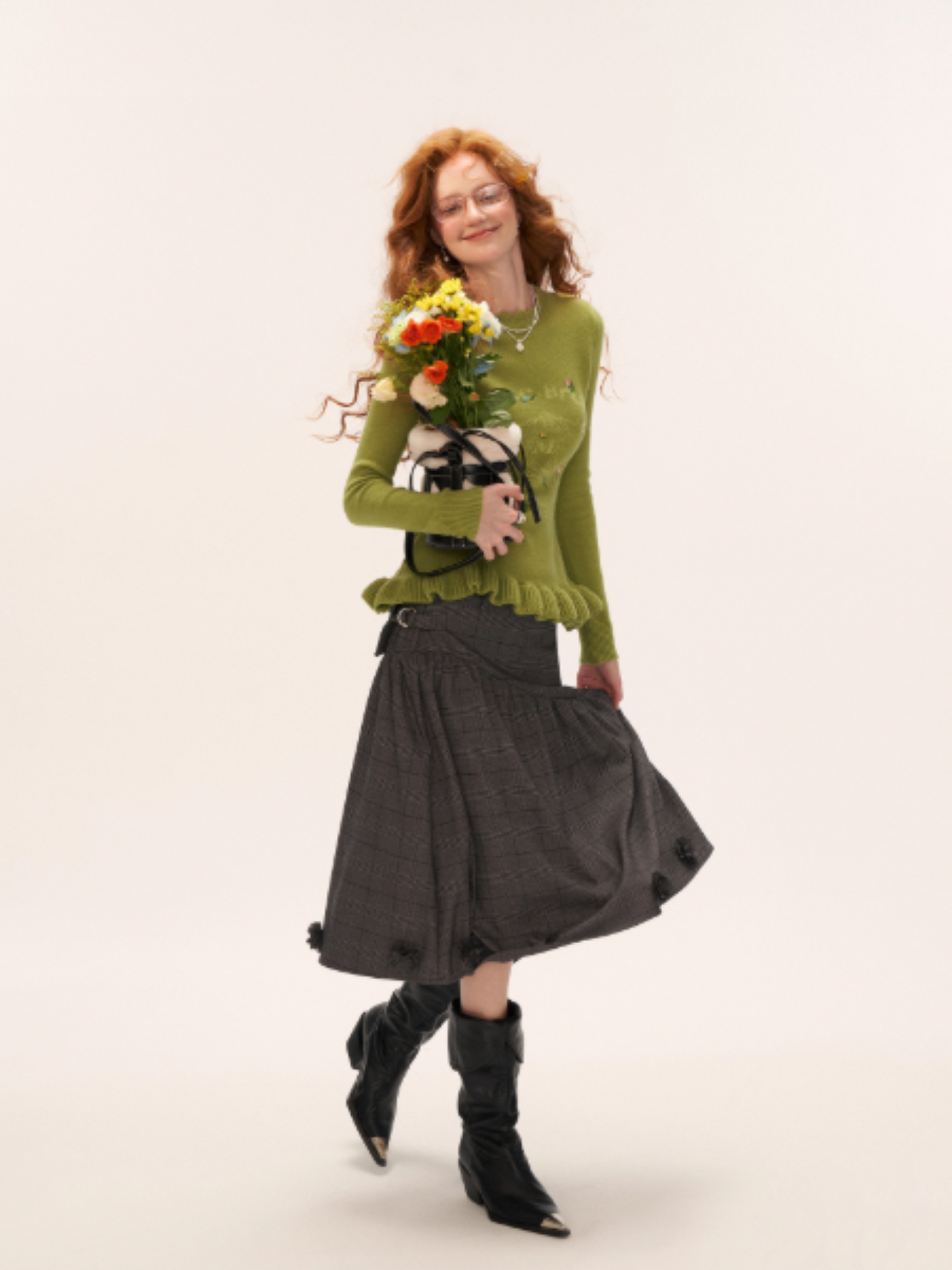 MAMC - Embellished Plaid Midi Skirt WE832