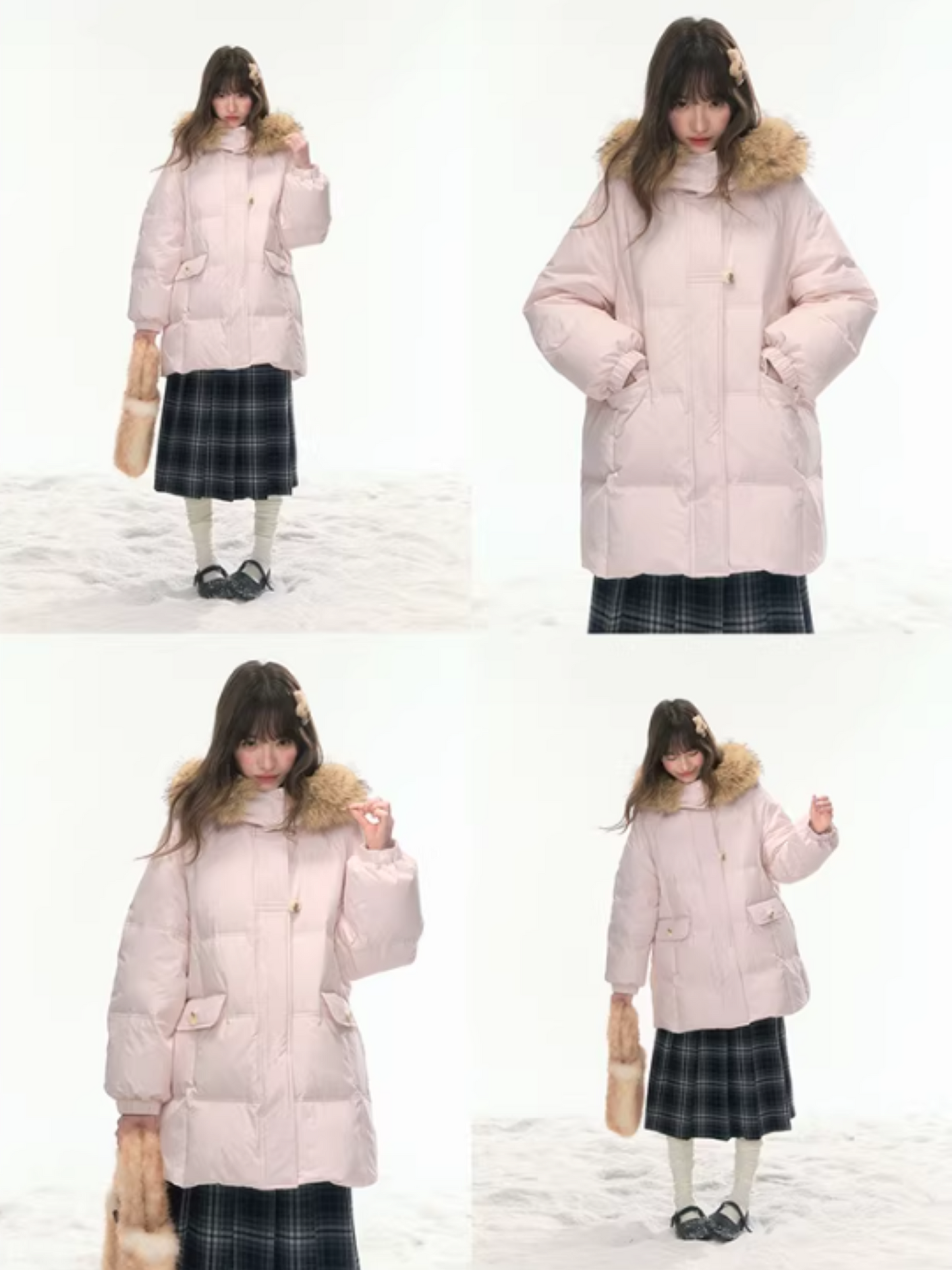 "First Snowfall" Sakura Pink Mid-Length Down Jacket LL2025473