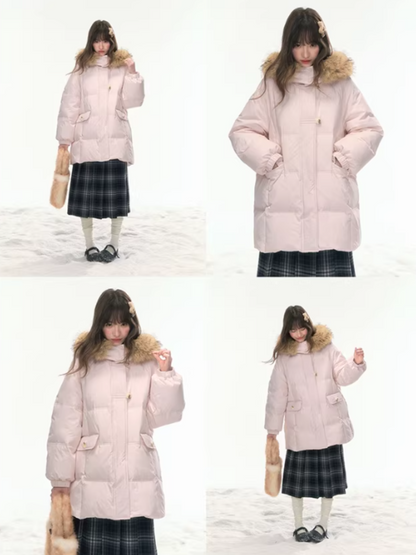"First Snowfall" Sakura Pink Mid-Length Down Jacket LL2025473