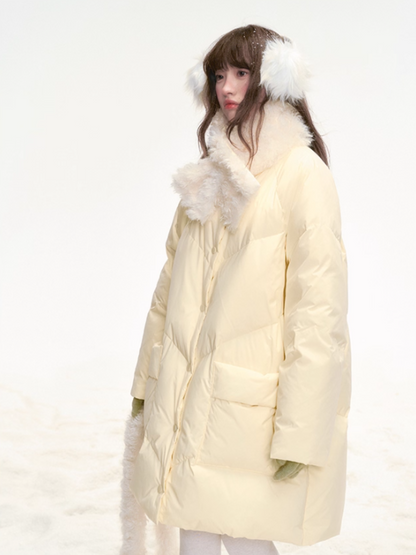 "Honey Glow" Soft Cream Mid-Length Down Jacket SJ2025331