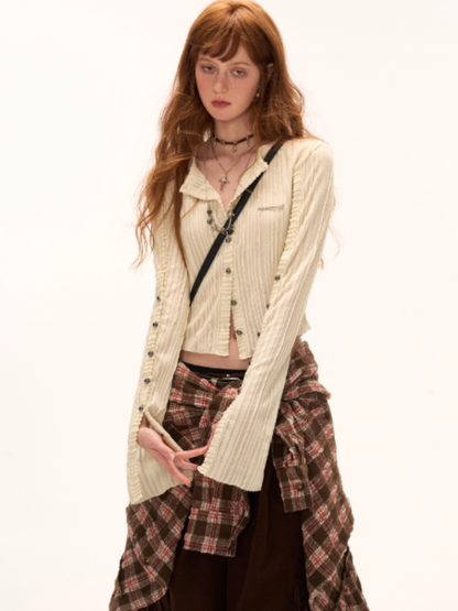 MAMC - Brown Bow Plaid Shirt Dress