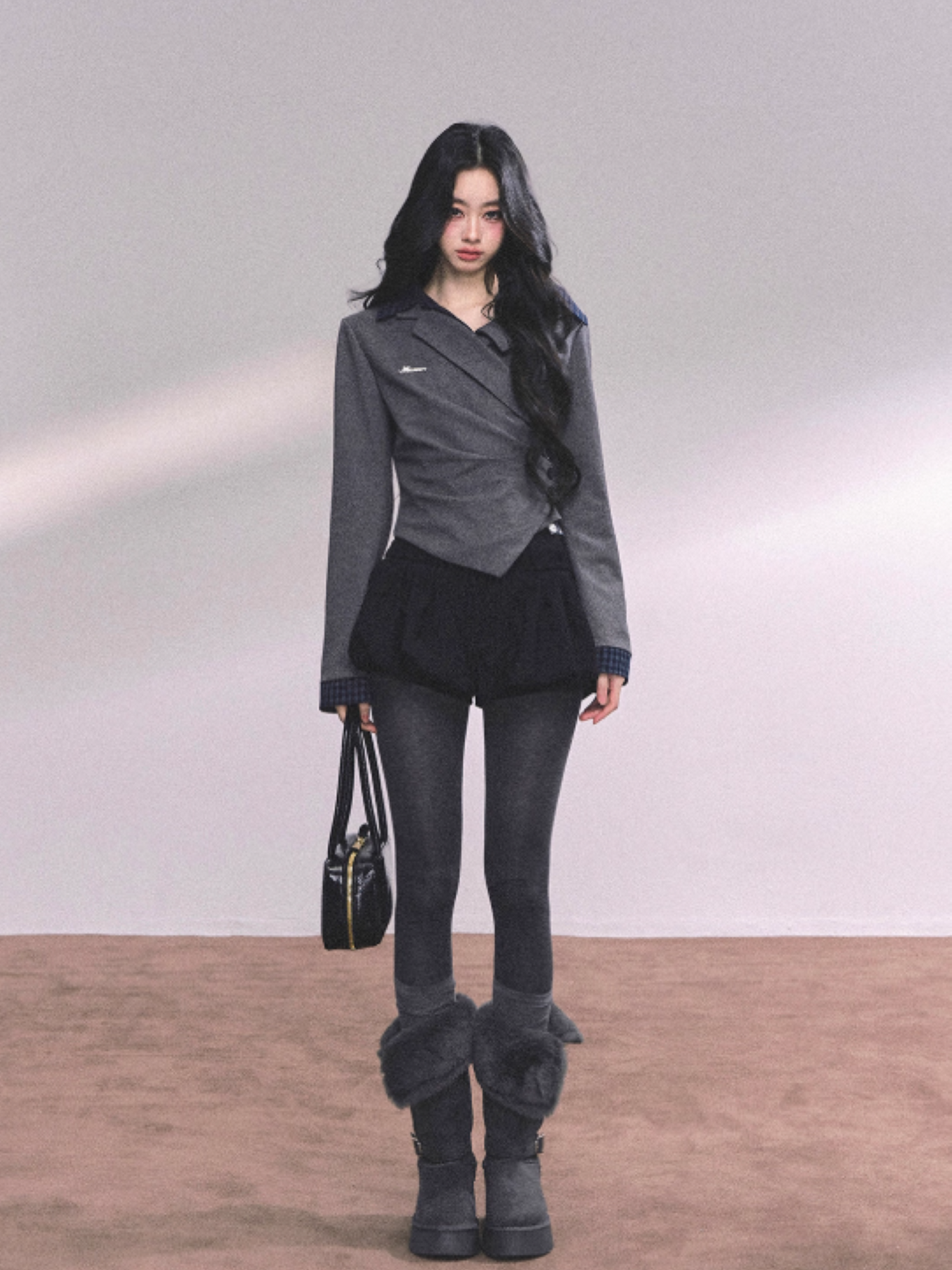"澳区学妹" American Plaid Layered Long Sleeve Top