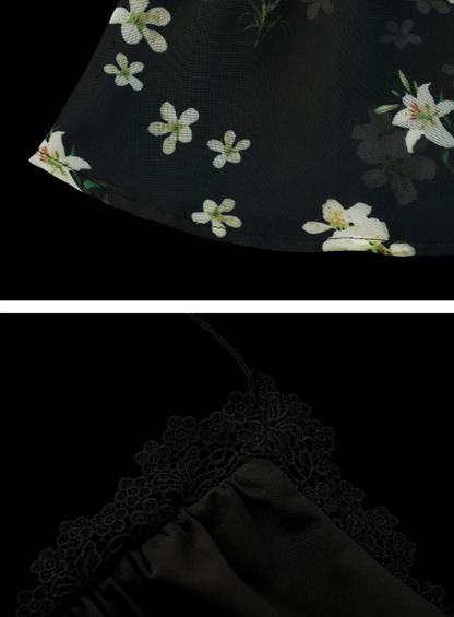 Black Vintage Floral Halter Cardigan Set