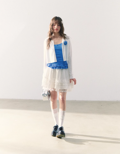 罐头粪便 - Sweet Bow Waist Design Multi-Layer Lace A-Line Skirt
