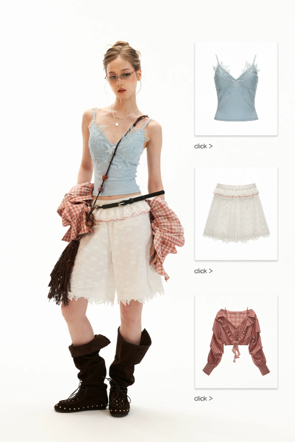 White Lace Trim Relaxed Cotton Shorts