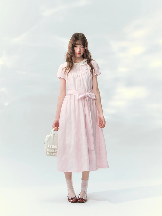 “Pink Mist Soufflé” Blush Pink Embroidered Doll Collar Dress