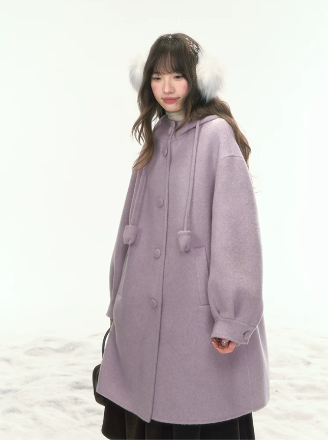 [CAN] “Soft Mist Tulip” Purple Long Hooded Wool Coat WW2025446