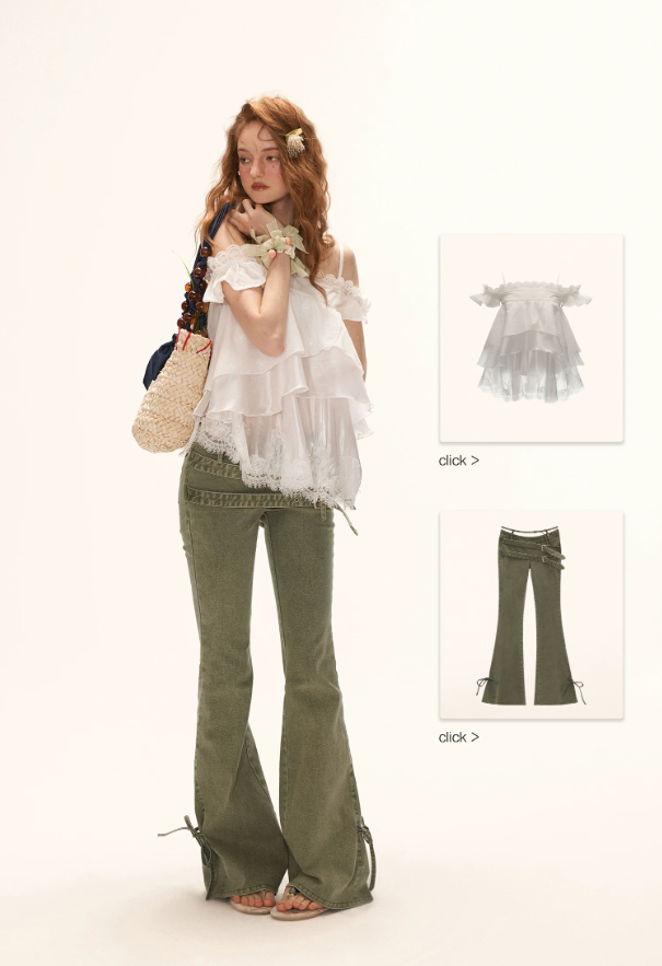 Vintage Multi-Belt Flared Jeans - Olive Green WE938
