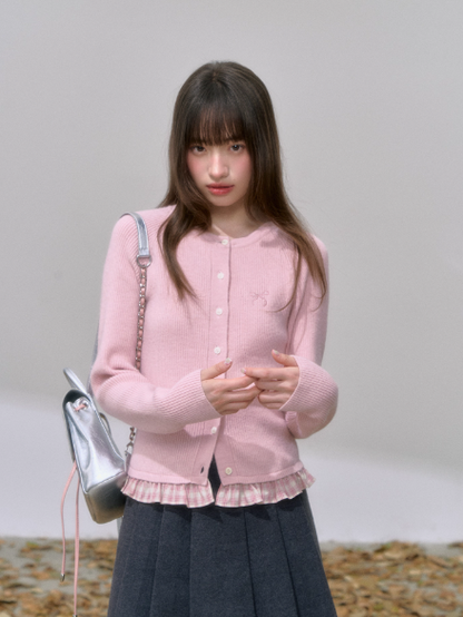 '素描与情书' Preppy Knit Sweater – Removable Plaid Collar + Bow Embroidery