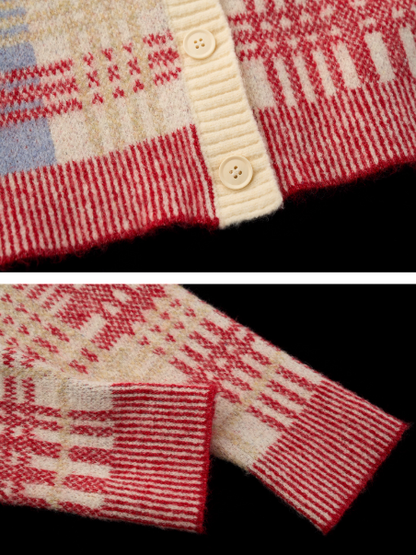 MAMC - Red Plaid Merino Wool Knit Cardigan WE831
