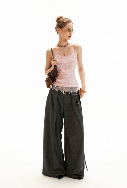 Floral Lace Trim Cami & Tie-Front Cardigan Set WE957