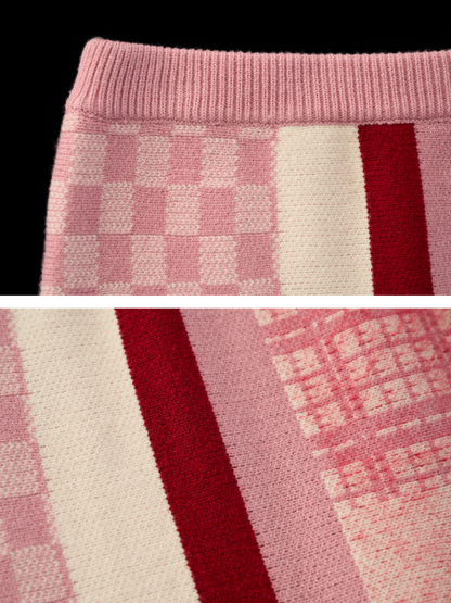 MAMC - Pink Patchwork Fringe Floral Plaid Skirt WE826