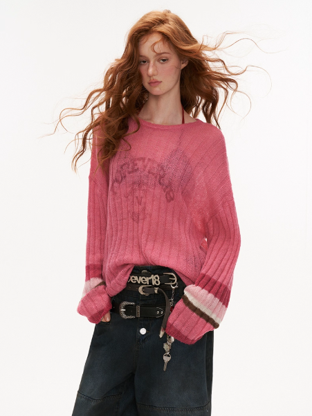 MAMC - Striped Logo Knit Pullover – Pink WE463