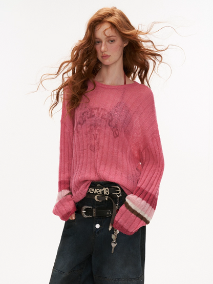 MAMC - Striped Logo Knit Pullover – Pink WE463