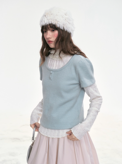 "Mint Soda" Knit & Lace Layered Top Set LL2025335