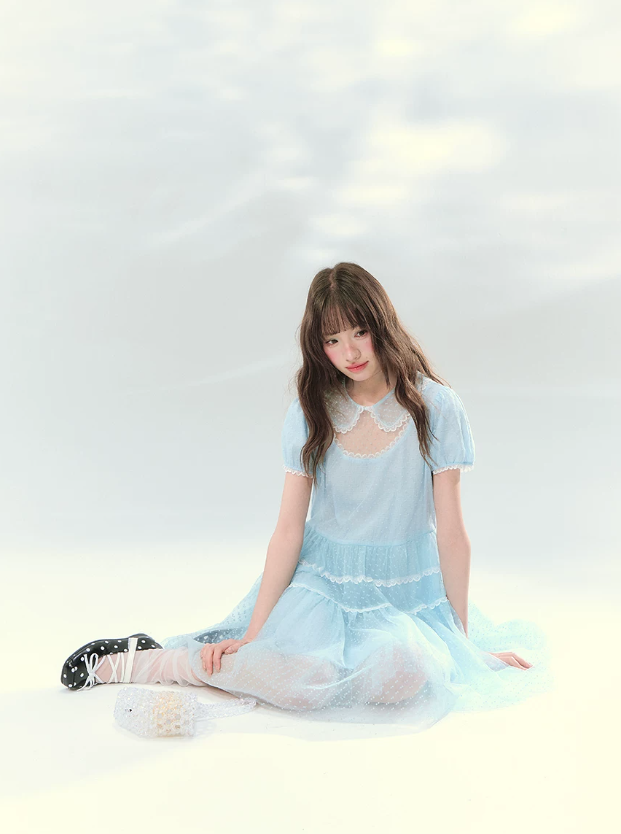 “Ice Blue Polka Dream” Blue Polka Dot Tiered Mini Dress