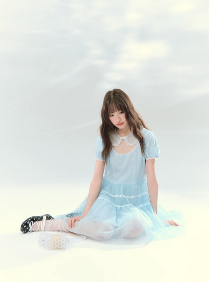 “Ice Blue Polka Dream” Blue Polka Dot Tiered Mini Dress