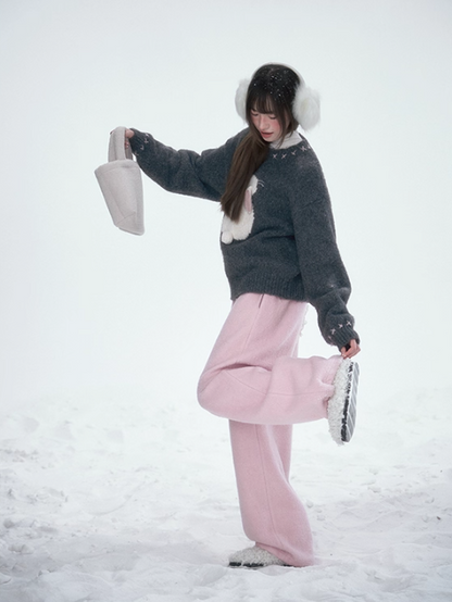 罐头士多所 Wool-Blend Elastic Waist Pink Trousers