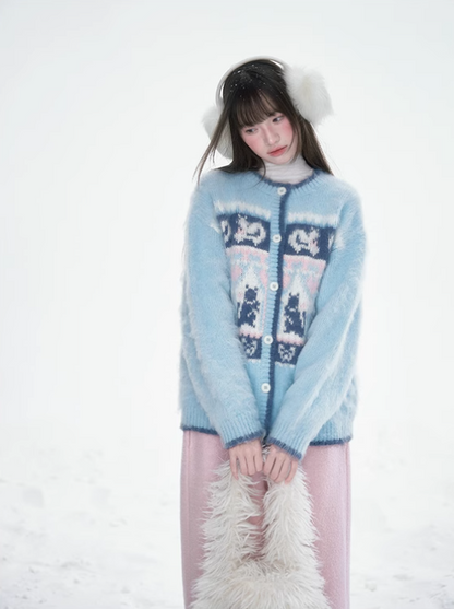 雪邦譚 - Blue Cat Pattern Cardigan