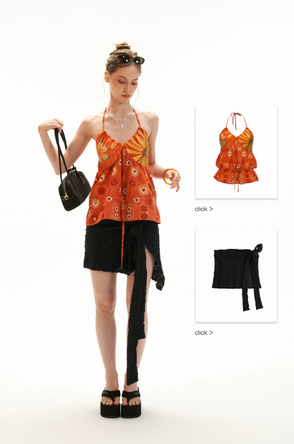 Sunset Bloom Halter Drawstring Top