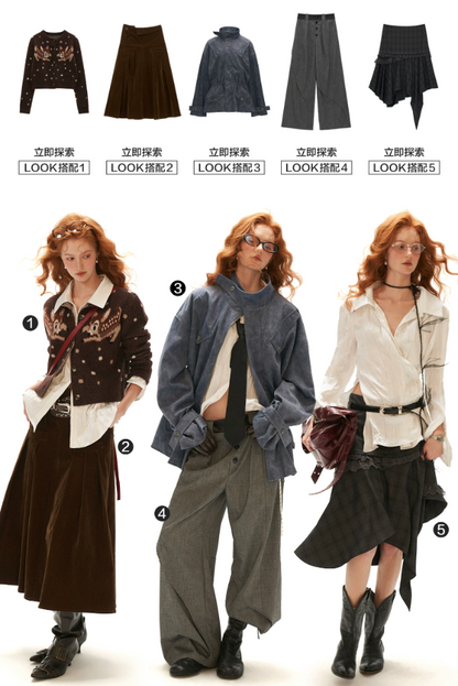MAMC - White Textured Pleated Irregular-Collar Long Sleeve Shirt