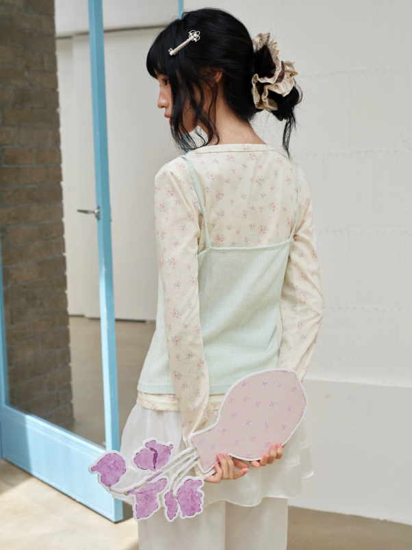 DAILY ARTIST - Mint Green Floral Layered Henley Lace Top