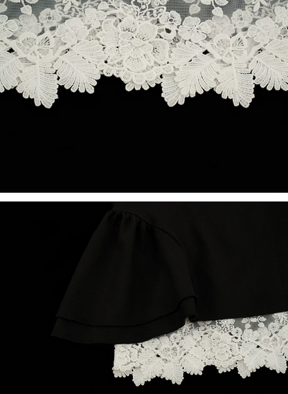 MAMC - Black Layered Lace Bow Maxi Skirt