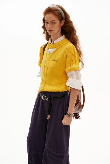 MAMC - Sunny Muse Short-Sleeve Knit Top (Yellow / White)