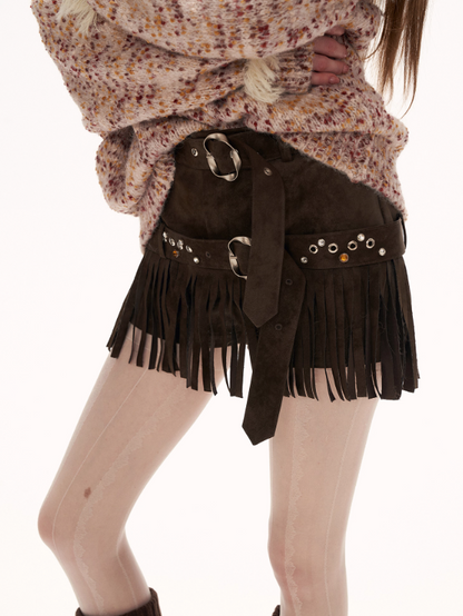 MAMC - American Retro Brown Suede Fringe Shorts WE859